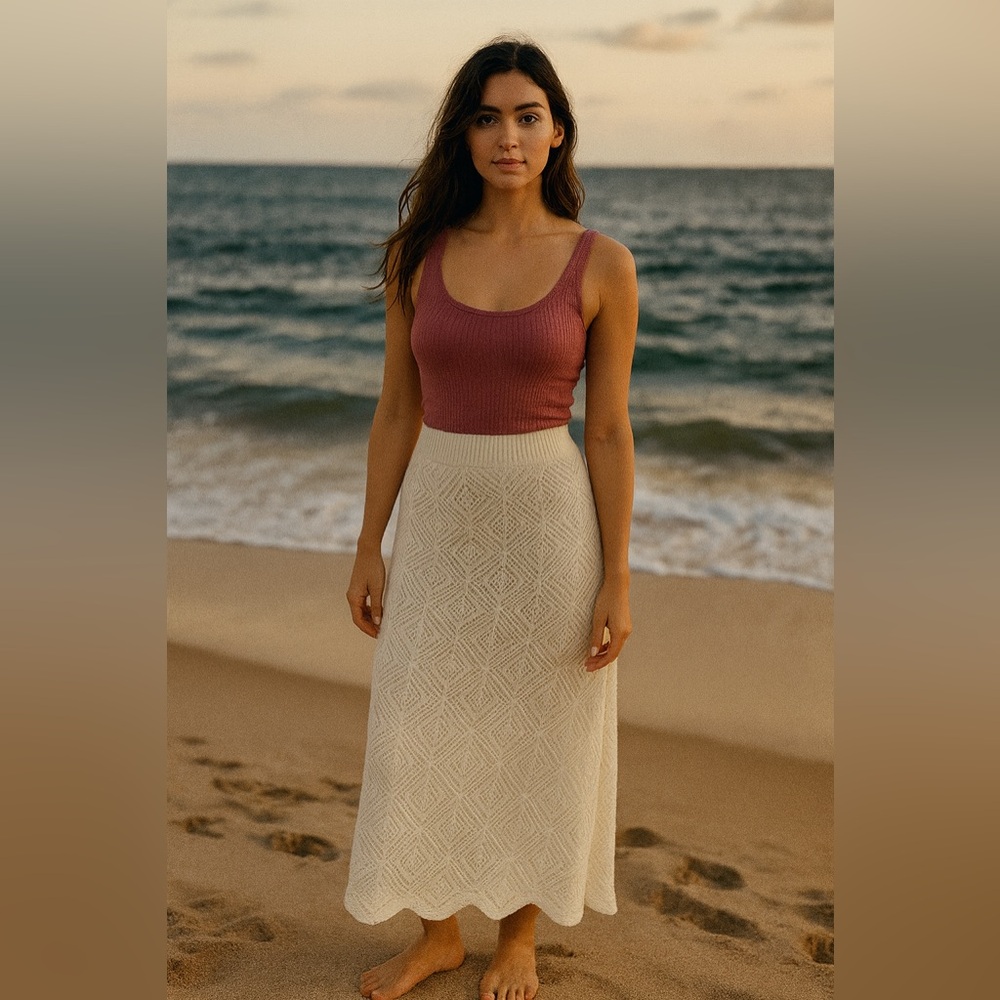 Emma & Posh White Crochet Maxi Skirt